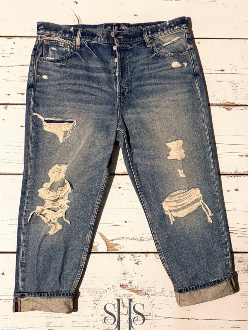 GAP Distressed Blue Boyfriend Jeans